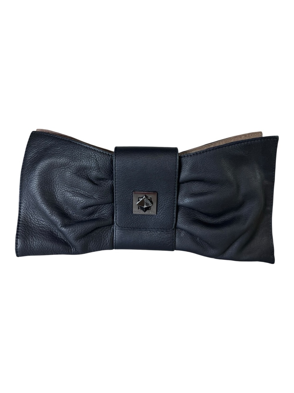 BCBGMaxAzria Black Leather Bow Clutch Bag Oversized Ribbon Evening Bag Like New